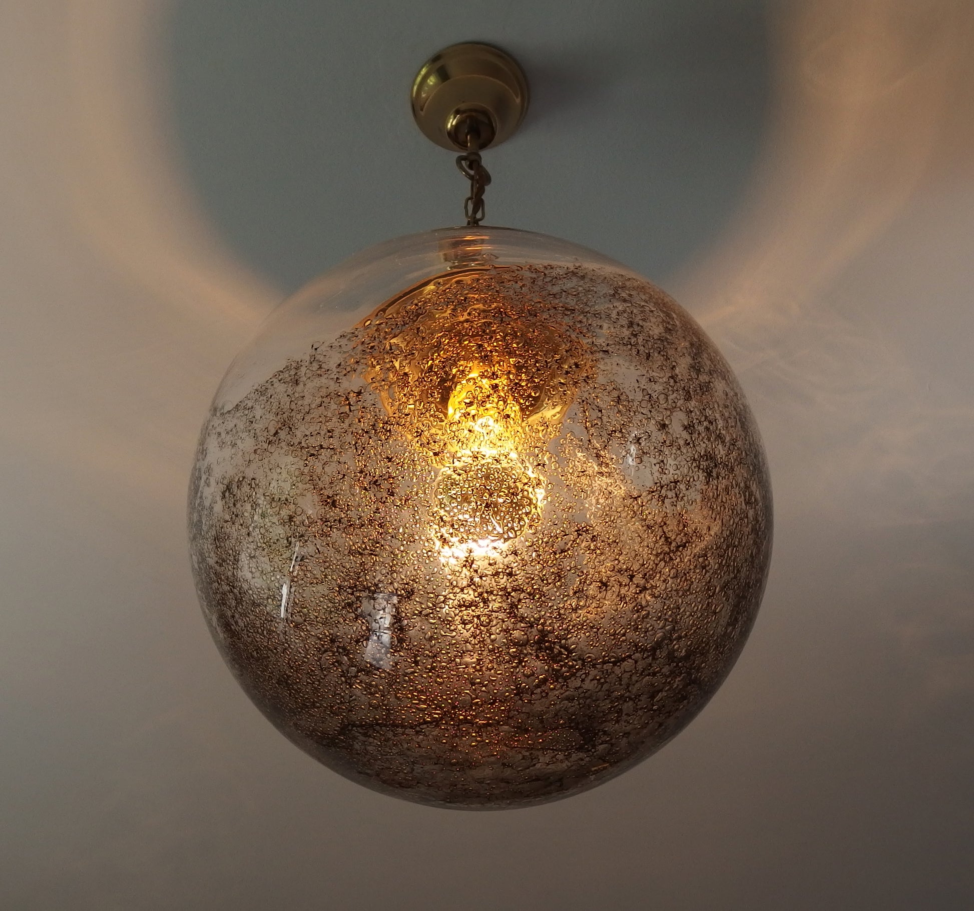 Vintage Kaiser Leuchten brass pendant light with Murano glass globe - Retro Lamp Shop